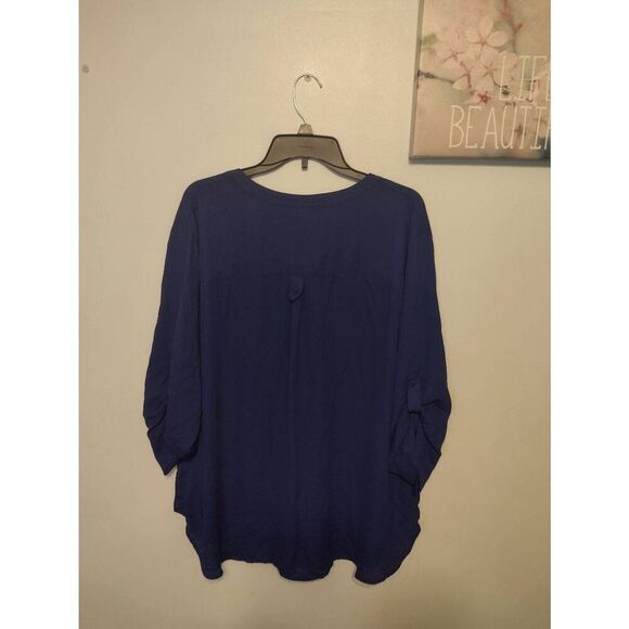Torrid Harper Navy Blue Tab Sleeve Popover Blouse 3x - Picture 3 of 3